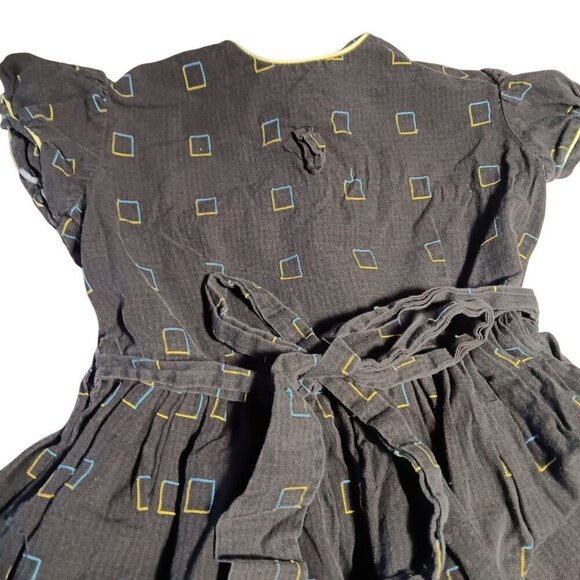 Vintage Girls 4 1950's Atomic Dress Black Geometric Print Belted Waist Cotton - Picture 3 of 5